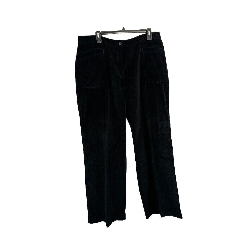 j jill corduroy Cargo Pants Black Women 18 Side Pocket Wide leg